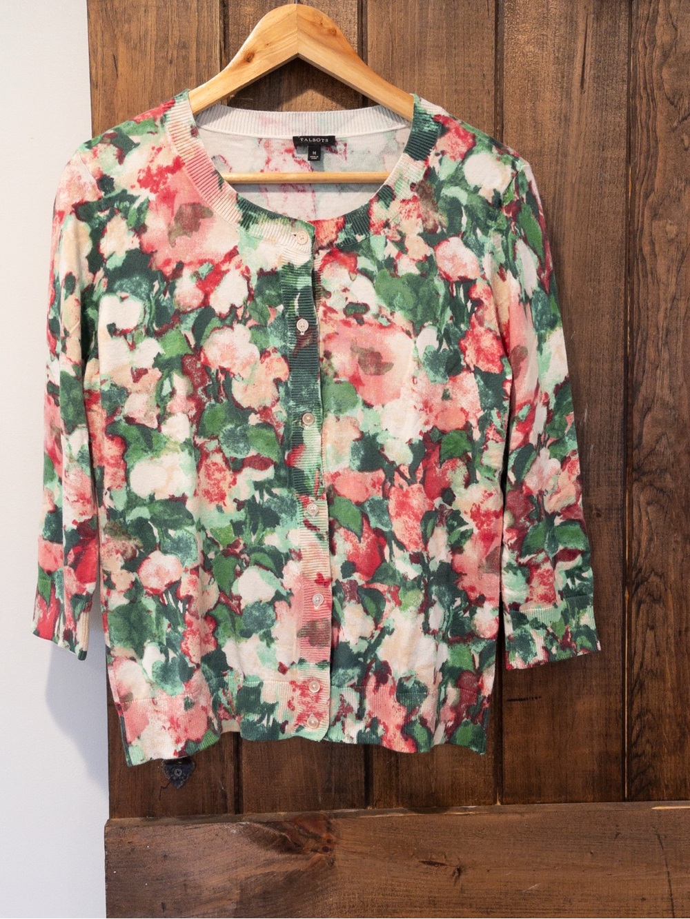 Talbots Watercolor Garden Floral Lightweight Cardigan Summer Sweater Medium
